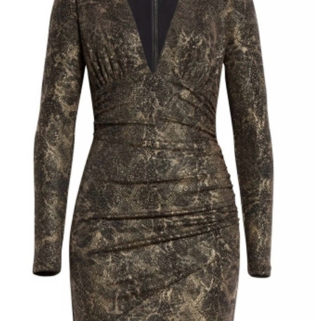 Alice And Olivia Diaz Ruched Snake Print Dress Size 6 Excellent Condition